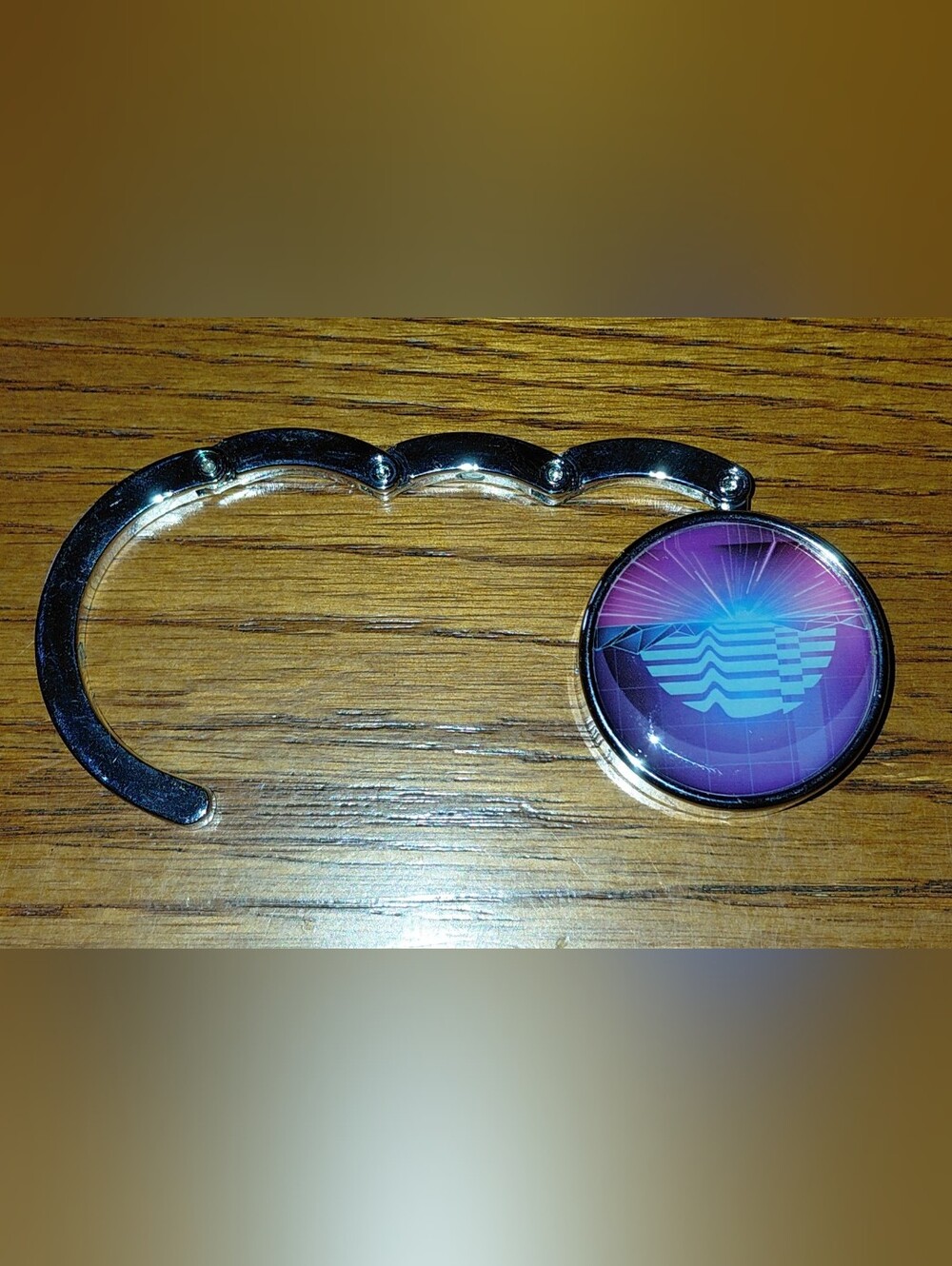 Sunset Metal Foldable Purse Hook with Retro Vibrant Abstract Design, New, Gift